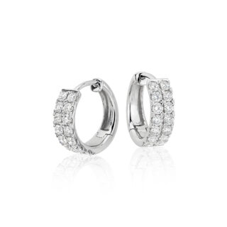 Double Row Diamond Huggie Hoop Earrings in 14k White Gold (3/4 ct. tw.)