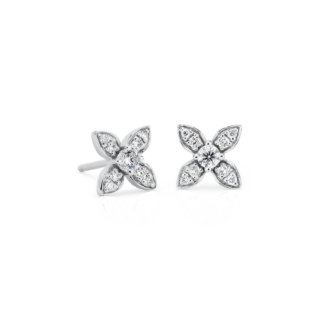 Petite Diamond Floral Stud Earrings in 14k White Gold (1/5 ct. tw.)